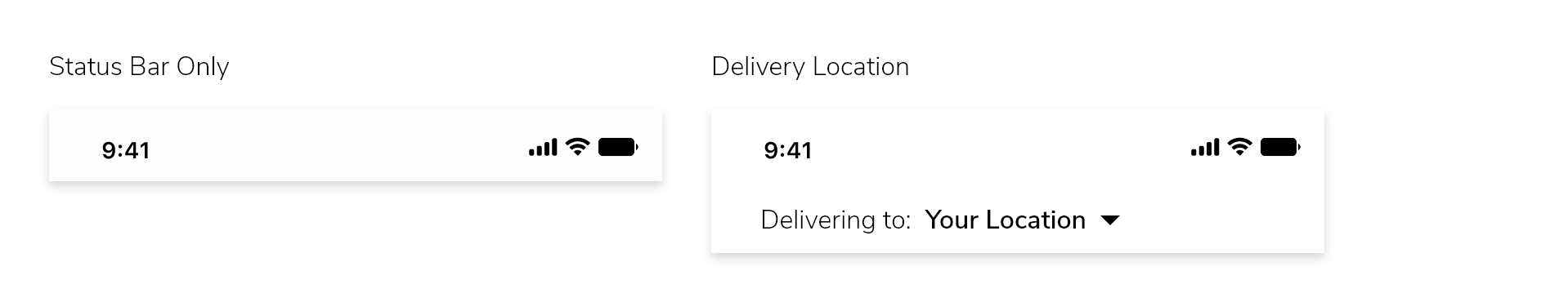The Top Navigation Element showing the status bar alone, and the delivery address